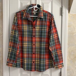 L.L. Bean Flannel Multicolor Plaid Relaxed Fit Button Down Shirt